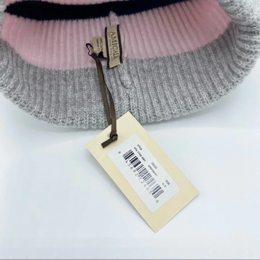 Amicale Cashmere Chunky Cuff Colorblock Beanie